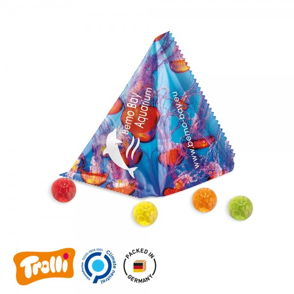 Fruchtgummi Tetraeder Folie, weiß Trolli Fruchtgummi Fußbälle, mini, bunt gemischt, 10% Fruchtsaft