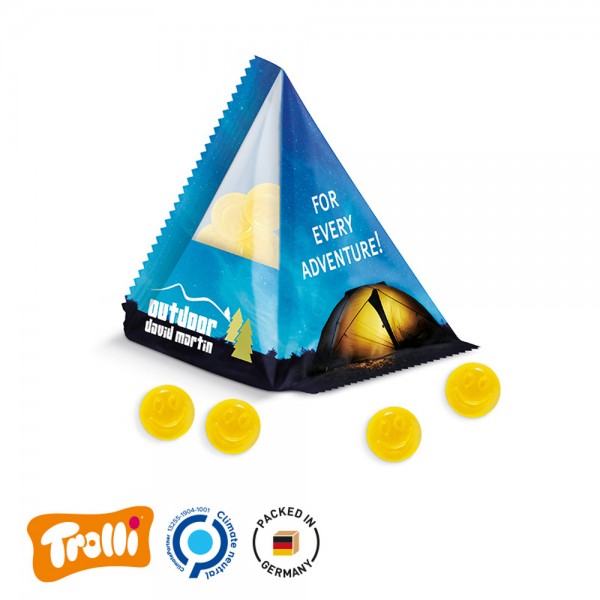 Fruchtgummi Tetraeder Folie, transparent Trolli Fruchtgummi Smile gelb, Zitronengeschmack, 10% Fruch