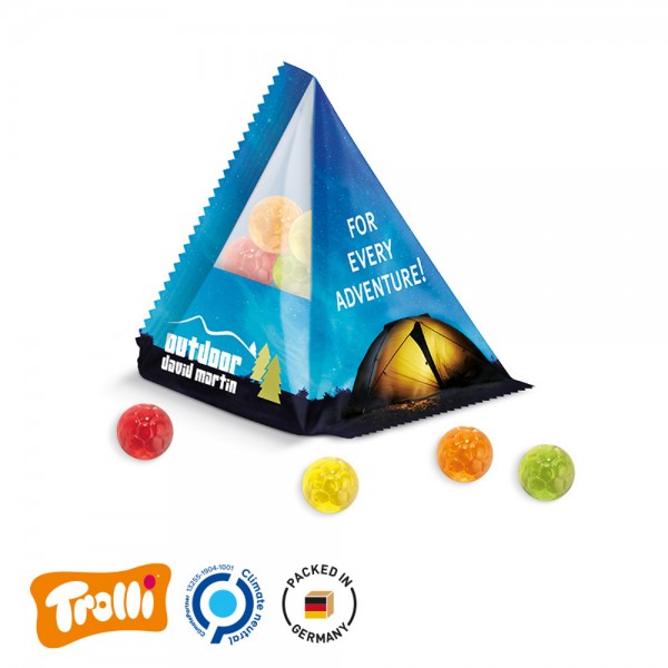 Fruchtgummi Tetraeder Folie, transparent Trolli Fruchtgummi Fußbälle, mini, bunt gemischt, 10% Fruch