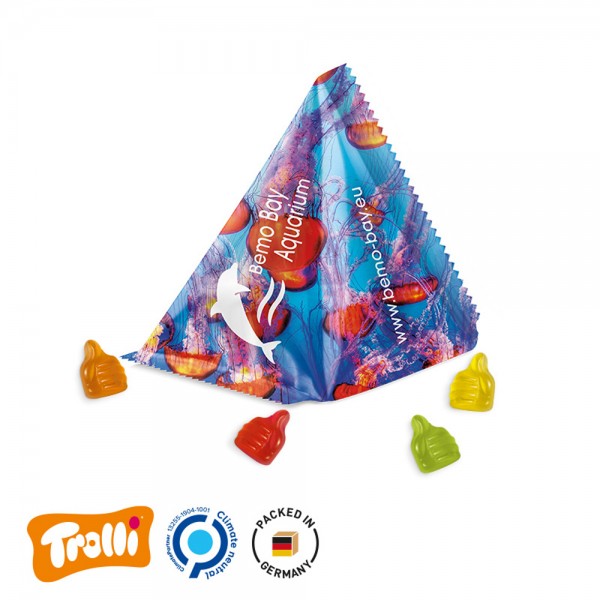 Fruchtgummi Tetraeder Folie, weiß Trolli Fruchtgummi Daumen, bunt gemischt, 10% Fruchtsaft