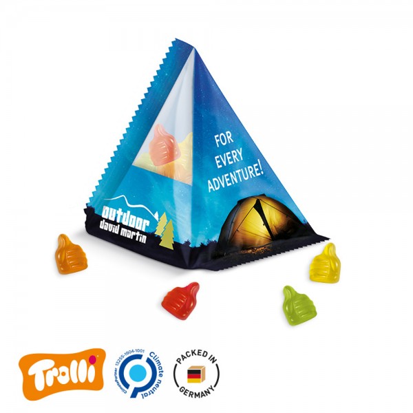 Fruchtgummi Tetraeder Folie, transparent Trolli Fruchtgummi Daumen, bunt gemischt, 10% Fruchtsaft