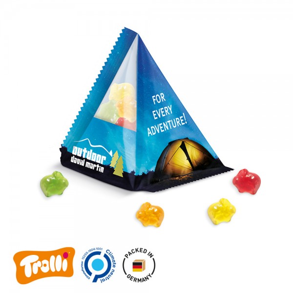 Fruchtgummi Tetraeder Folie, transparent Trolli Fruchtgummi Glücks-/Sparschwein, bunt gemsicht, 10%