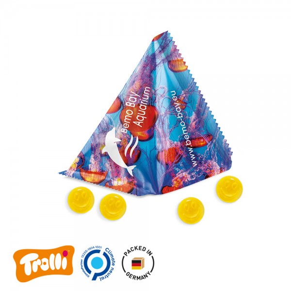 Fruchtgummi Tetraeder Folie, weiß Trolli Fruchtgummi Smile gelb, Zitronengeschmack, 10% Fruchtsaft