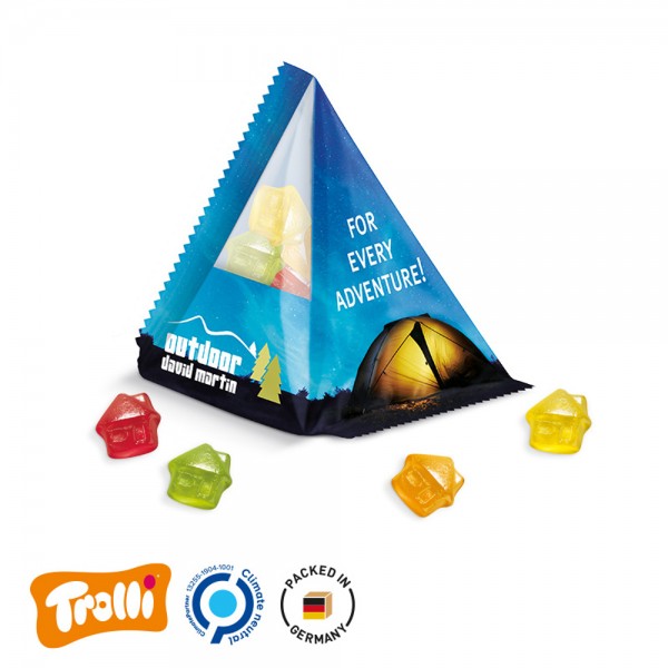 Fruchtgummi Tetraeder Folie, transparent Trolli Fruchtgummi Haus, bunt gemischt, 10% Fruchtsaft