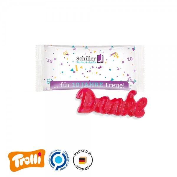 Fruchtgummi 1er Folie, weiß Trolli Fruchtgummi Danke 1er, rot, Erdbeergeschmack 10%Fruchtsaft