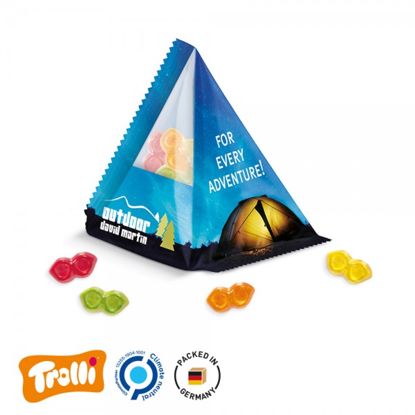 Fruchtgummi Tetraeder Folie, transparent Trolli Fruchtgummi Brillen, bunt gemischt, 10% Fruchtsaft