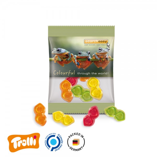 Minitüte, 84x70mm kompostierbare Folie, transparent Trolli Fruchtgummi Brillen, bunt gemischt, 10% F