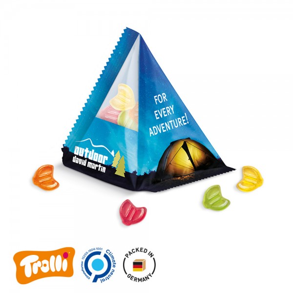 Fruchtgummi Tetraeder Folie, transparent Trolli Fruchtgummi EURO Zeichen, bunt gemischt, 10% Fruchts