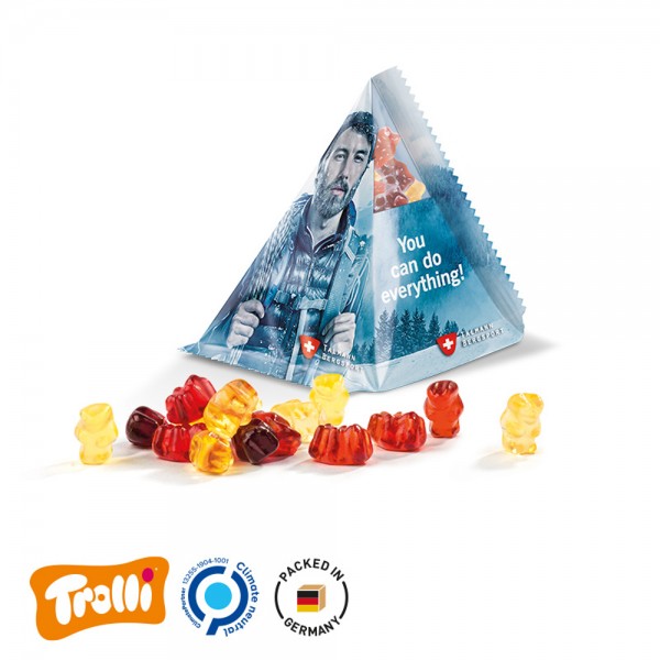 Fruchtgummi Tetraeder Folie, transparent Trolli Fruchtgummibären, bunt gemischt, 30% Fruchtsaftquali