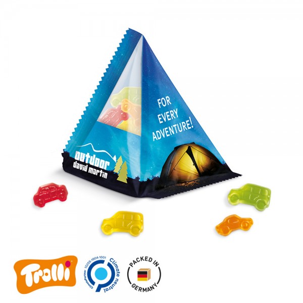 Fruchtgummi Tetraeder Folie, transparent Trolli Fruchtgummi Auto-Mischung, bunt gemischt, 10% Frucht